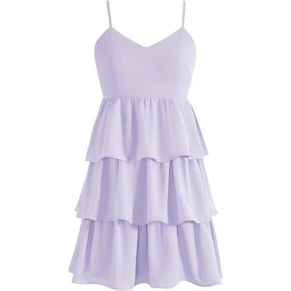 Women's Summer V-Neck Mini Dress Spaghetti Strap Sleeveless Ruffle Short - Picture 4 of 5